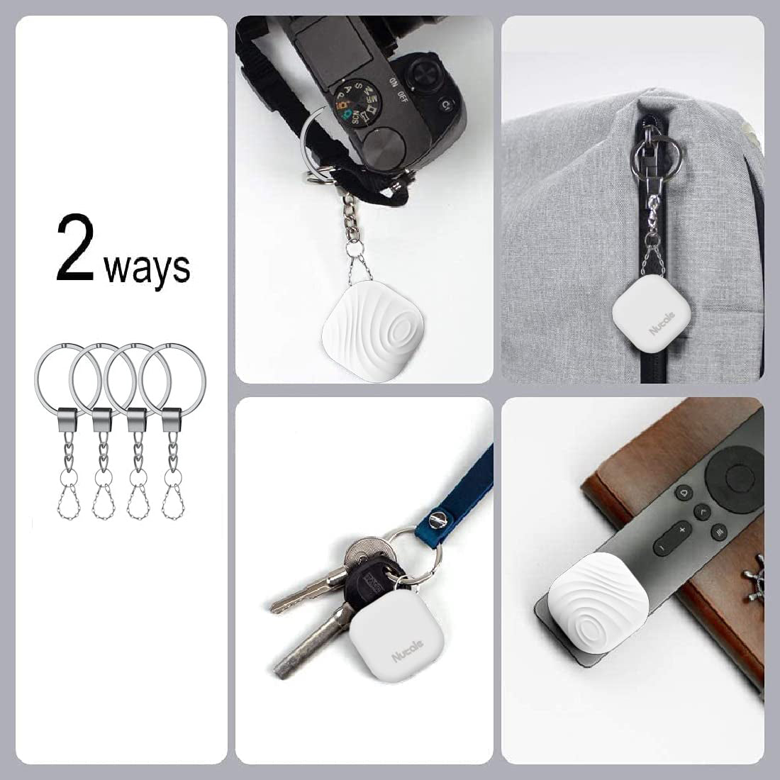 Nutale Key Finder, Bluetooth Tracker Item Locator with Key Chain for Keys Pet Wallets or Backpacks and Tablets, Batteries Include (White, 4 Pack)