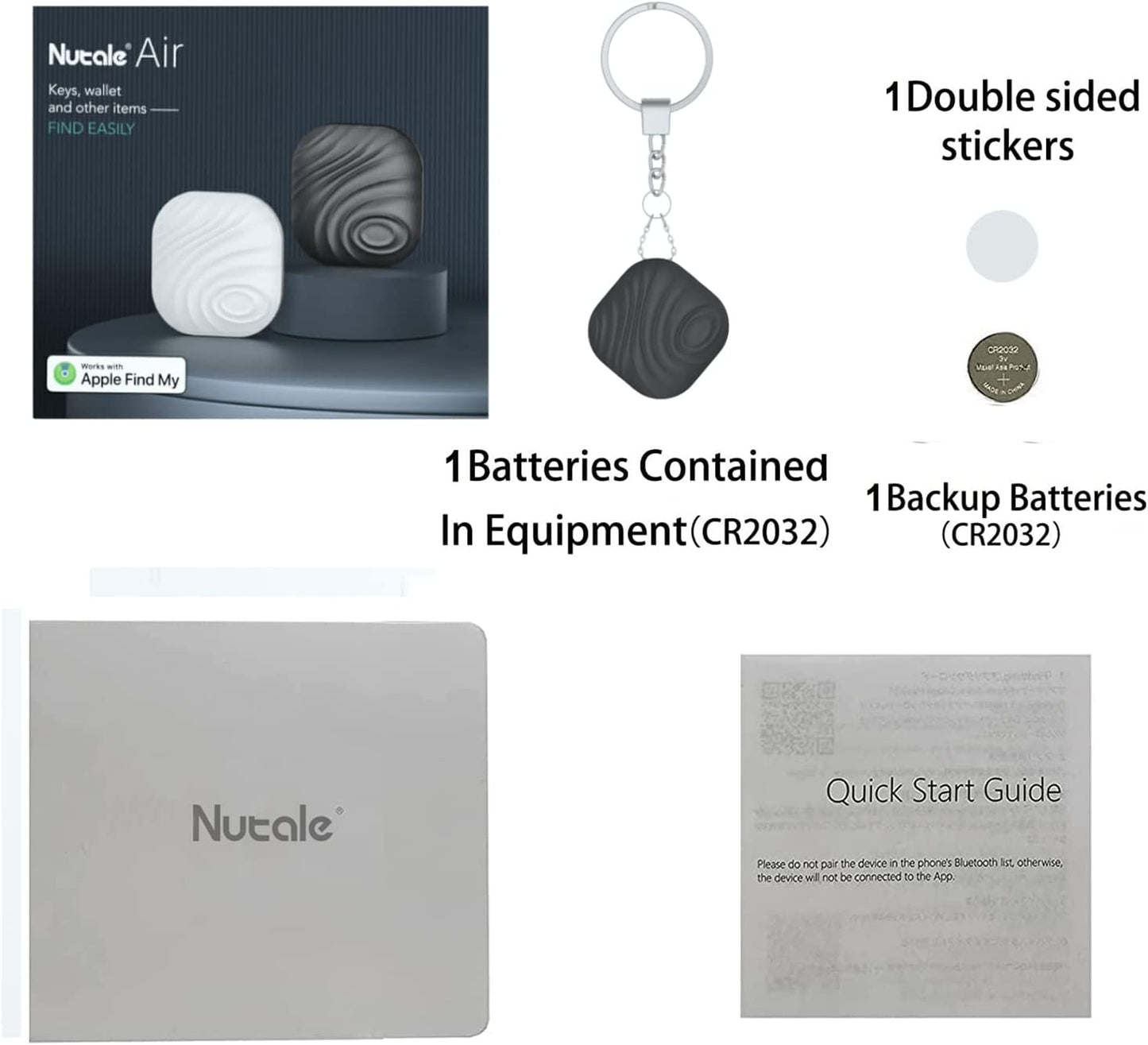 Nutale Air Key Finder Tag, Bluetooth Tracker Item Locator with Key Chain for Keys Pet Wallets or Backpacks and Tablets Batteries Include 1Pack Black