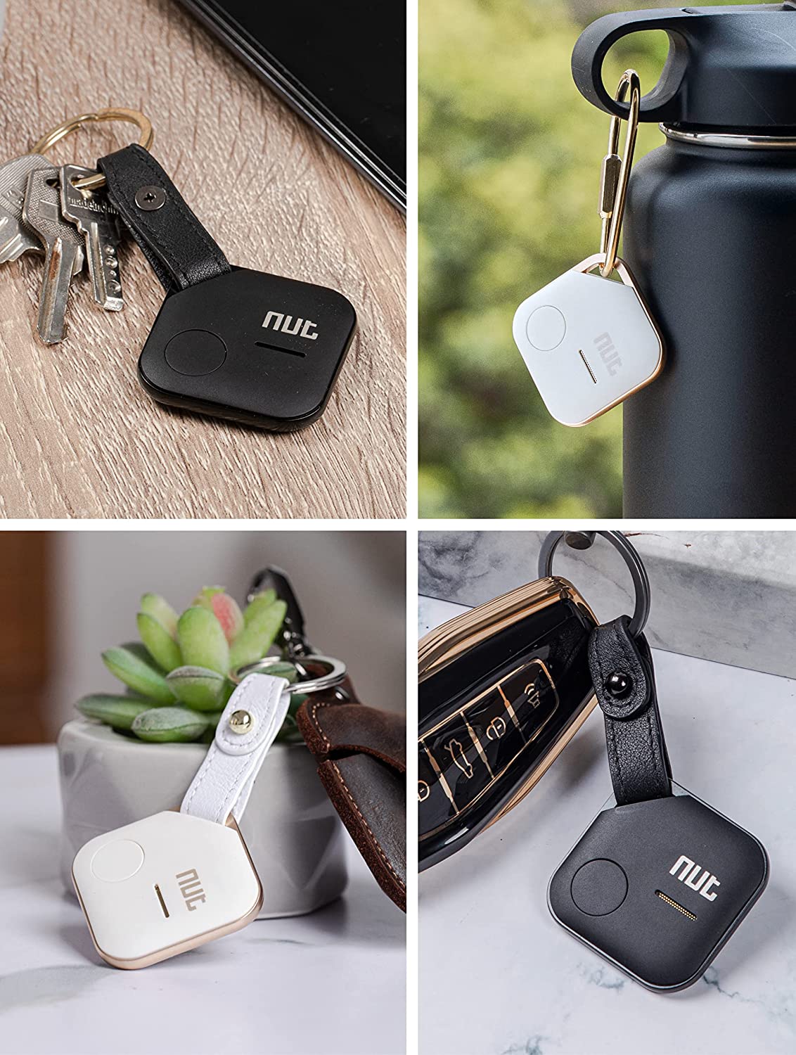 Nutale Key Finder, Bluetooth Tracker Item Locator with Key Chain for Keys Pet Wallets or Backpacks and Tablets, Batteries Include (White & Black, 4 Pack)