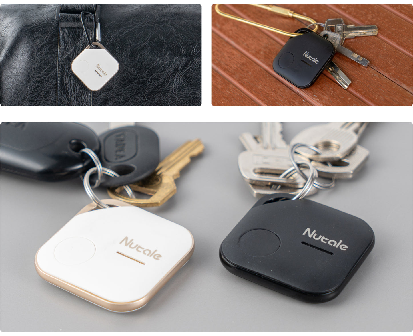 Nutale AirPro Key Finder Tag (iOS Only), Bluetooth Tracker Item Locator with Key Chain for Keys Pet Wallets or Backpacks and Tablets Batteries Include Compatible with FindMy APP (White&Black, 4 Pack)